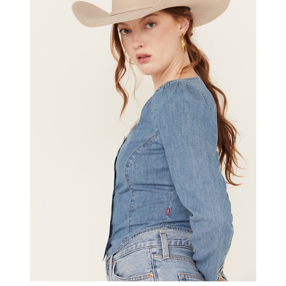 Levi's Daryn Corset Blue Button Down Denim Top - Picture 2 of 10